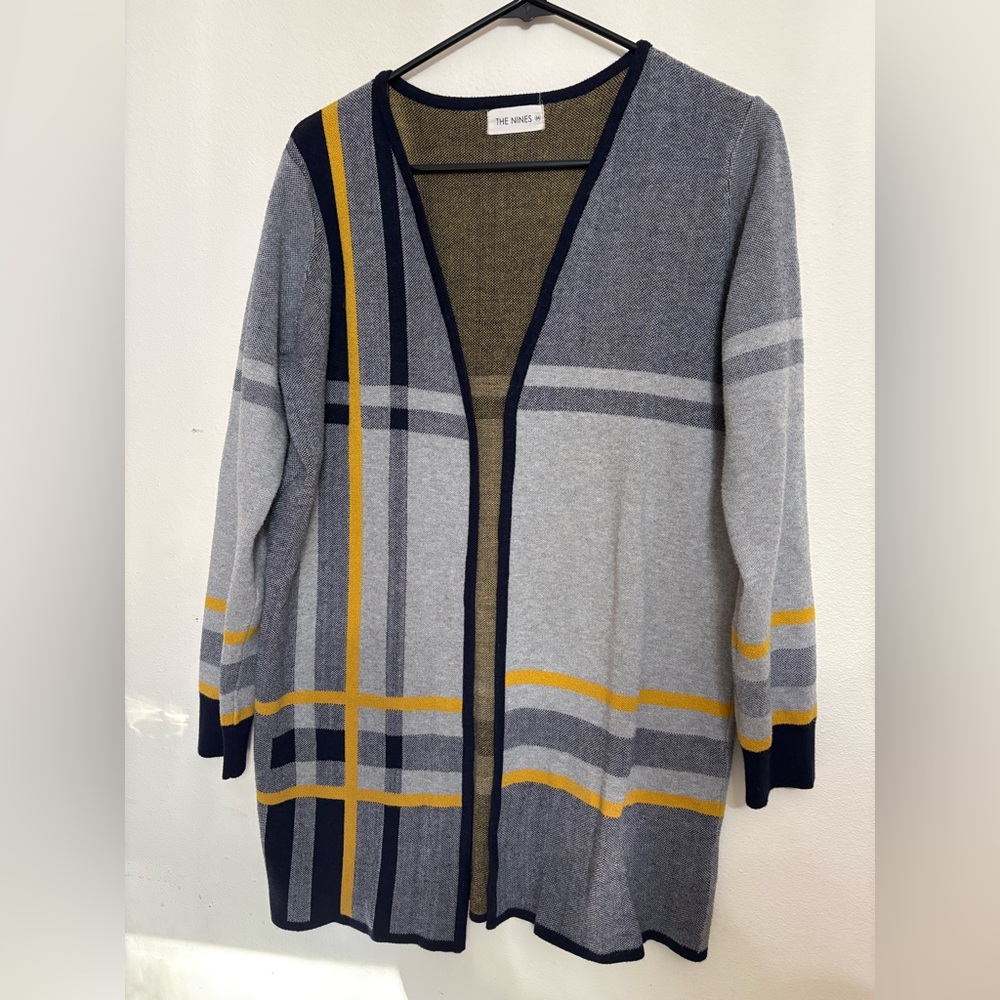 The Nines Gray/Navy/Yellow Women's Cardigan Sweater